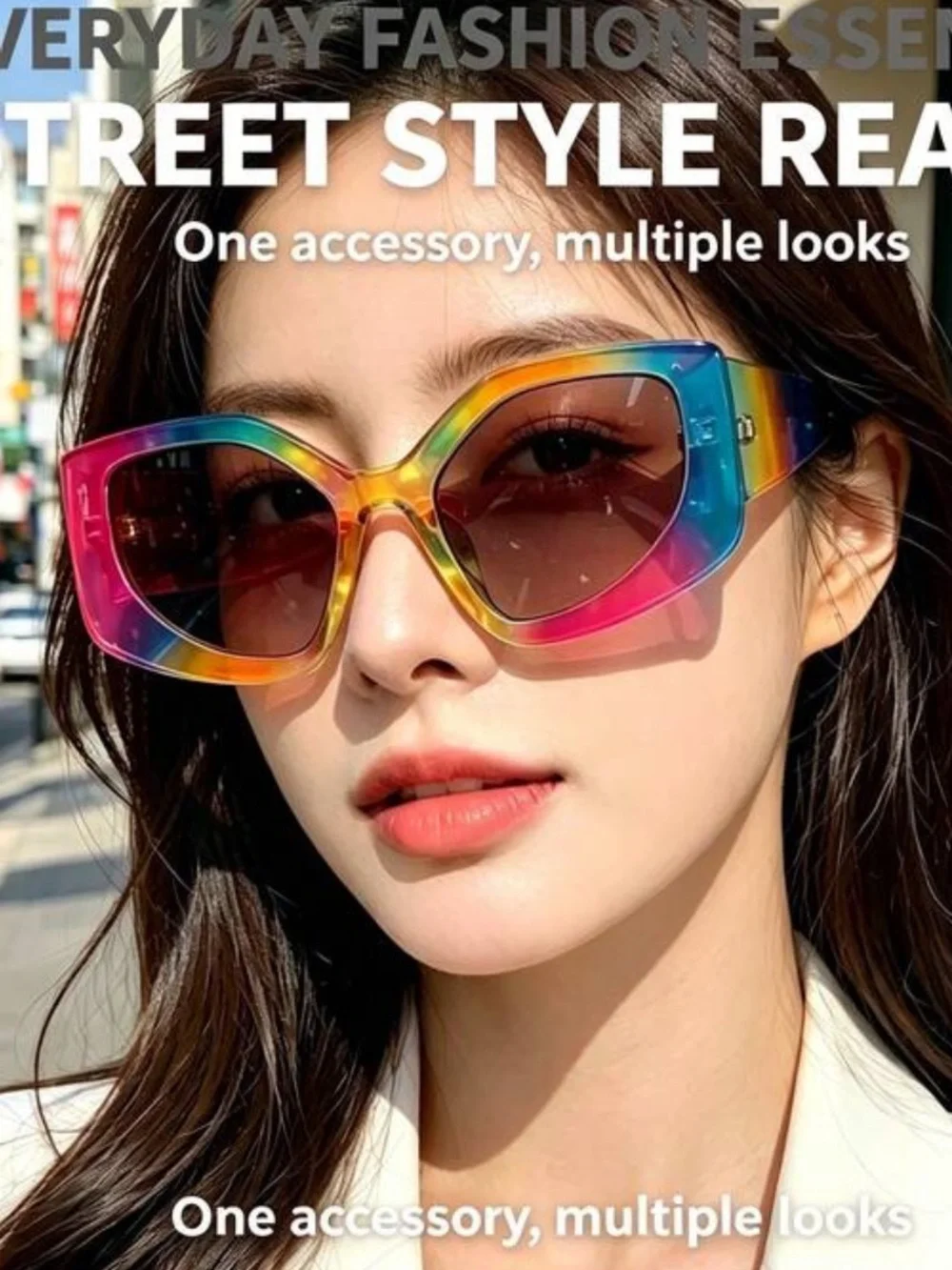Rainbow Polygonal Vibrant Rainbow Fashion Icon Sunglasses - Multicolor